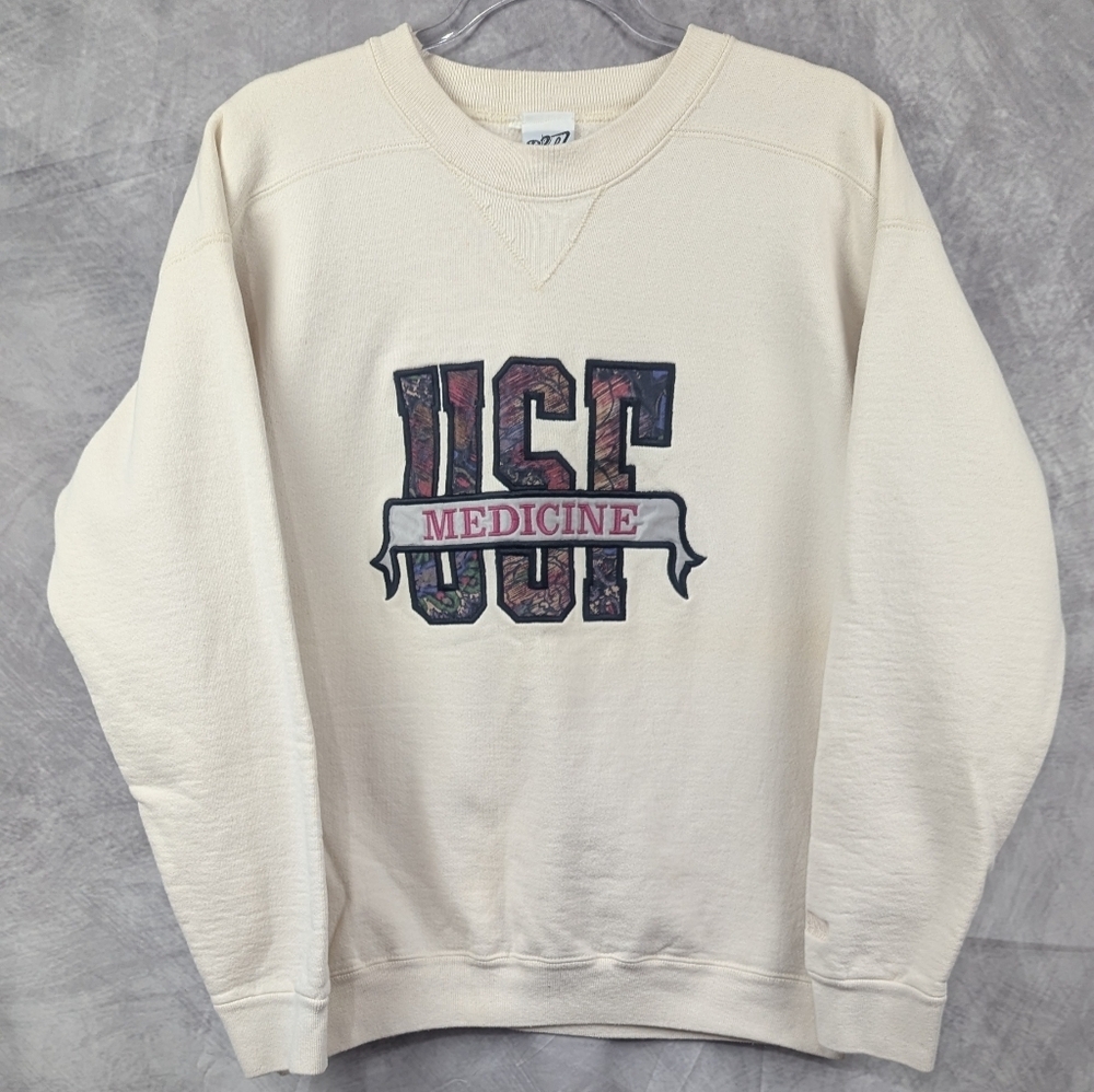 Vintage USF Medicine Heavyweight Cream Embroidered Sweatshirt Size Large